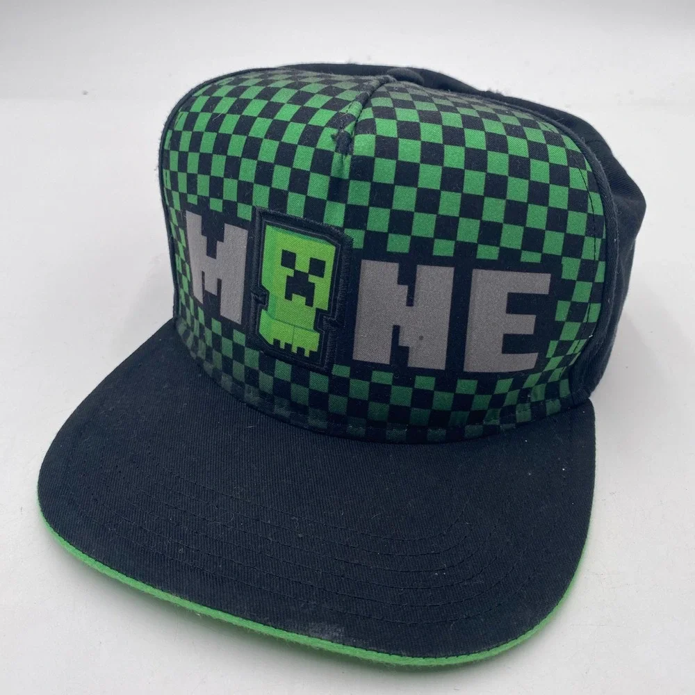 MINECRAFT Minecraft Creeper Snapback Hat Youth OSFM Black Green Checkered Gamer